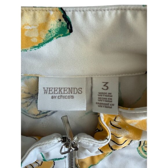 CHICOS Weekend Lemon Print Short Sleeve Active Top Size Chicos 3 / US XL - Picture 6 of 9